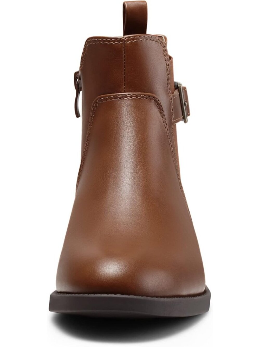 Women's Light Brown Leather Chelsea Ankle Boots Side Elastic Zip Casual Booties - Picture 3 of 7